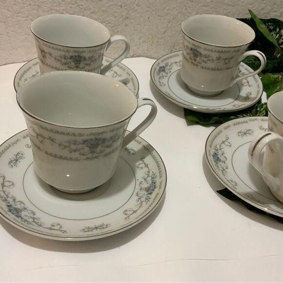 Set of 4 Diane by Wade Japan Fine Porcelain China Coffee, Tea Cups & Saucers B7 - Picture 3 of 5